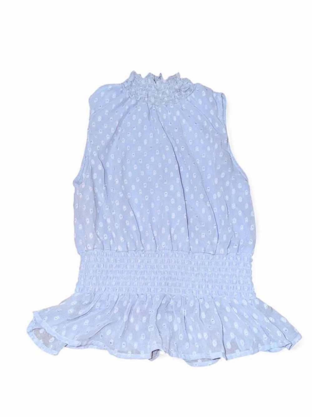 Japna Light Blue Polka Dot Sleeveless Smocked Peplum Top